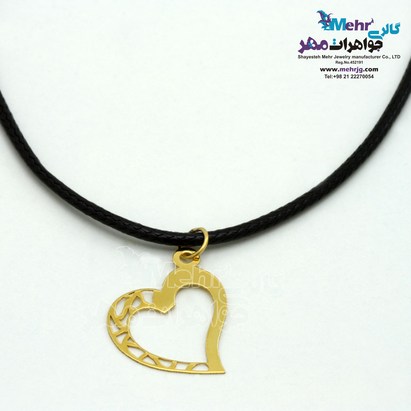 گردنبند طلا و چرم - طرح قلب