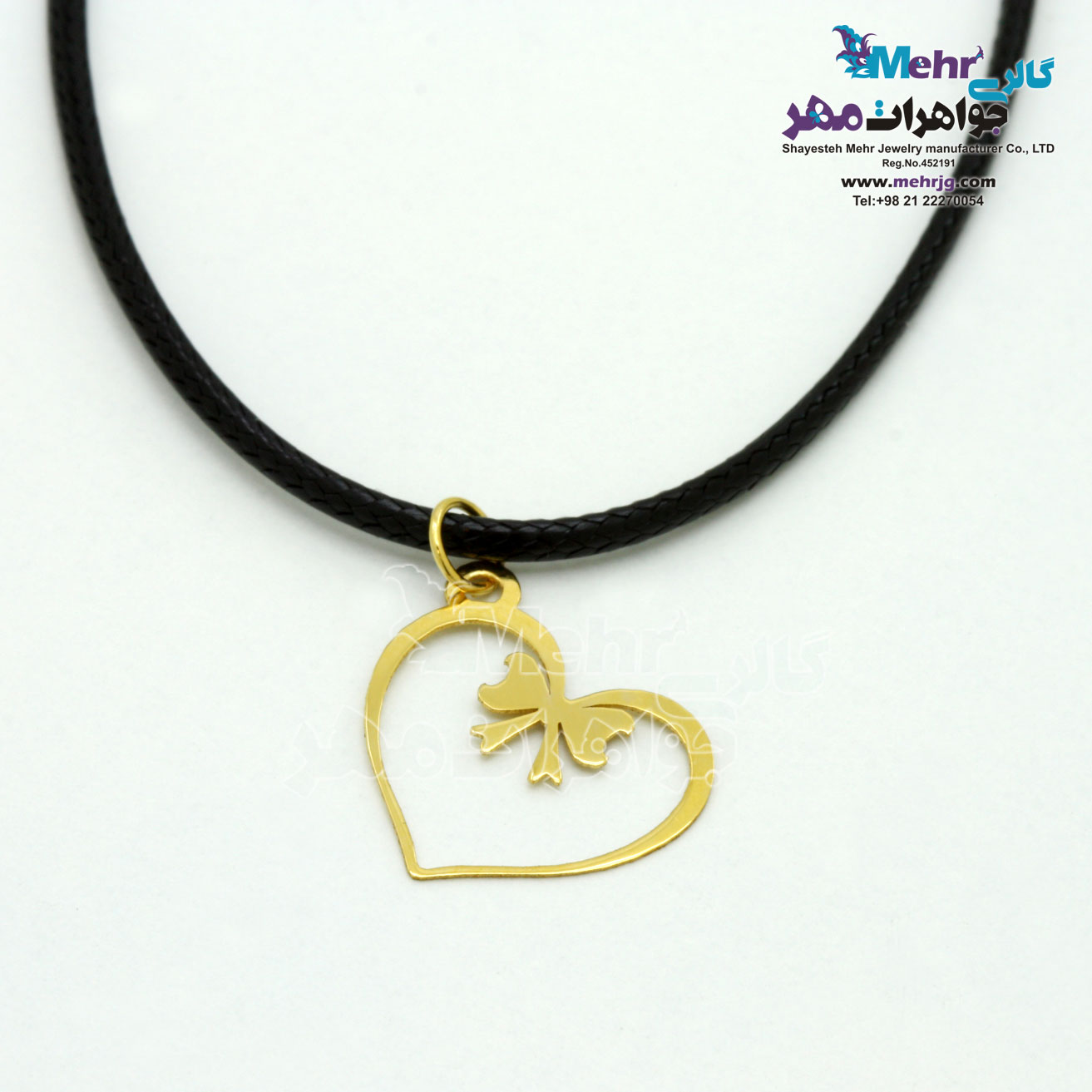 گردنبند طلا و چرم - طرح قلب