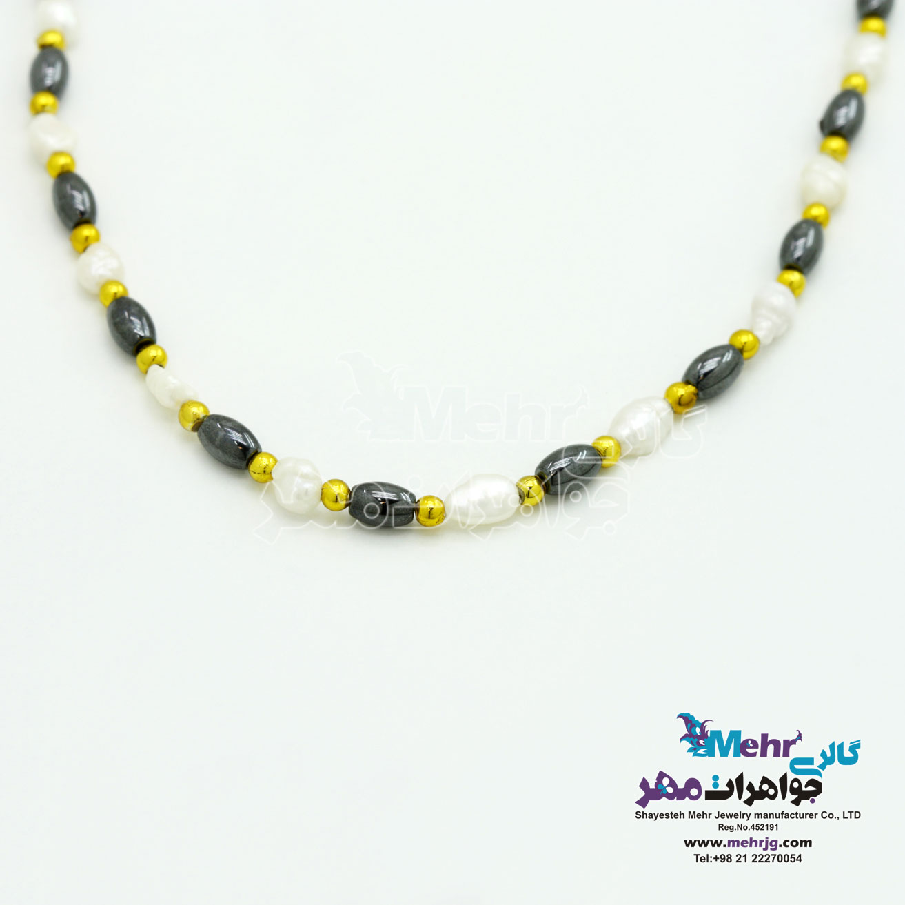 گردنبند طلا و سنگ - طرح مروارید نشان
