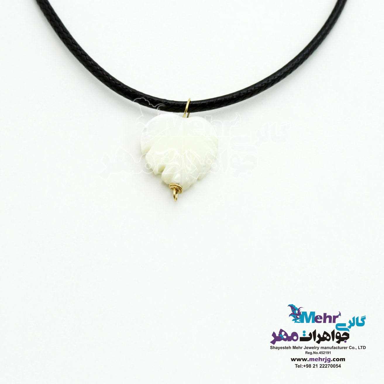 گردنبند طلا و چرم - طرح صدف برگ