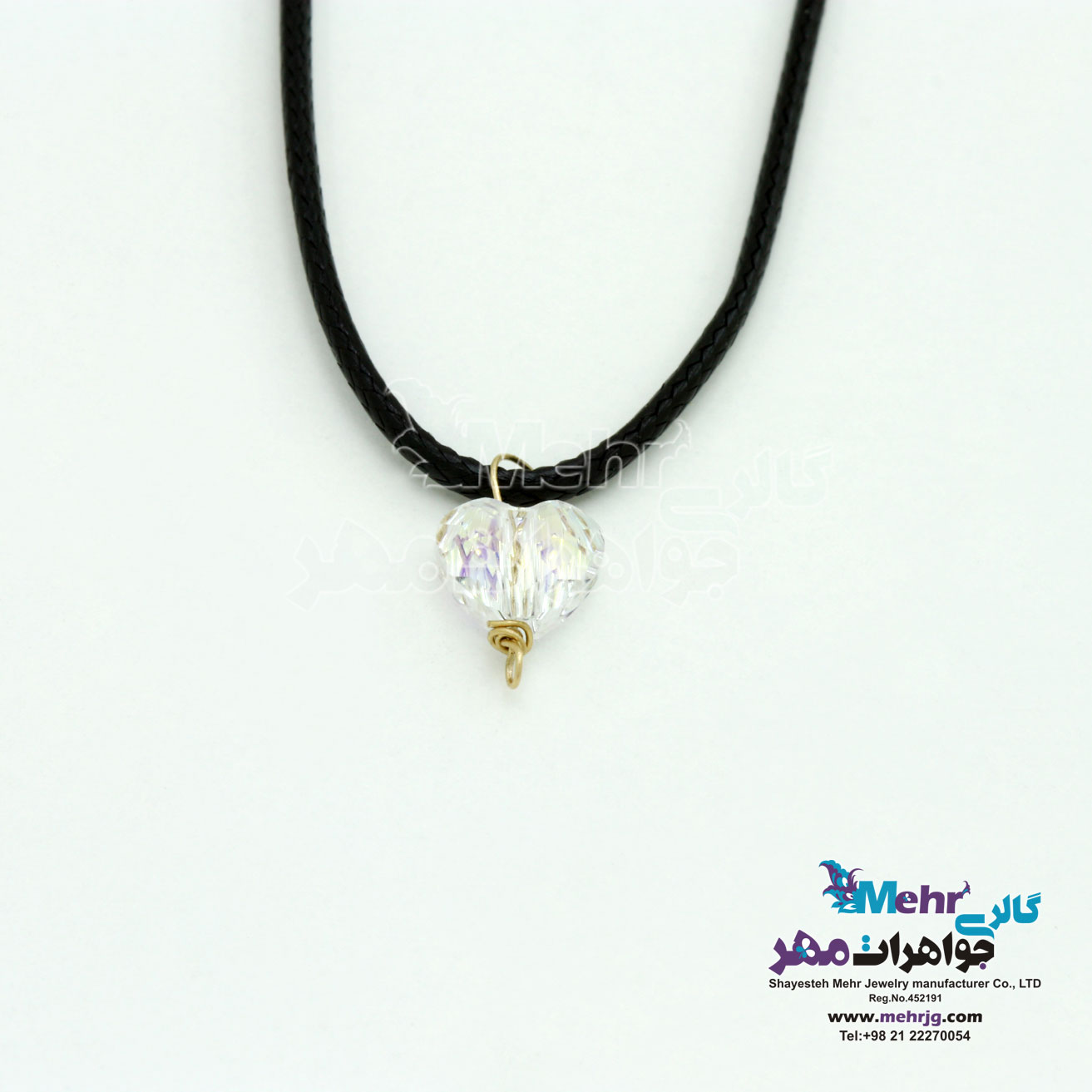 گردنبند طلا و چرم - سنگ سواروسکی قلب