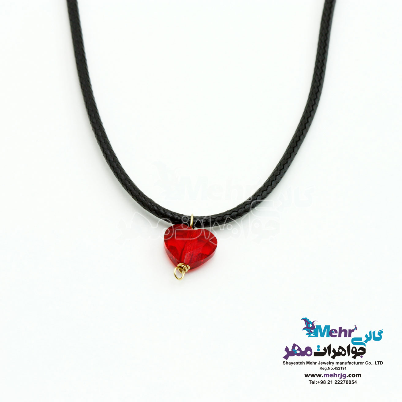 گردنبند طلا و چرم - سنگ سواروسکی قلب