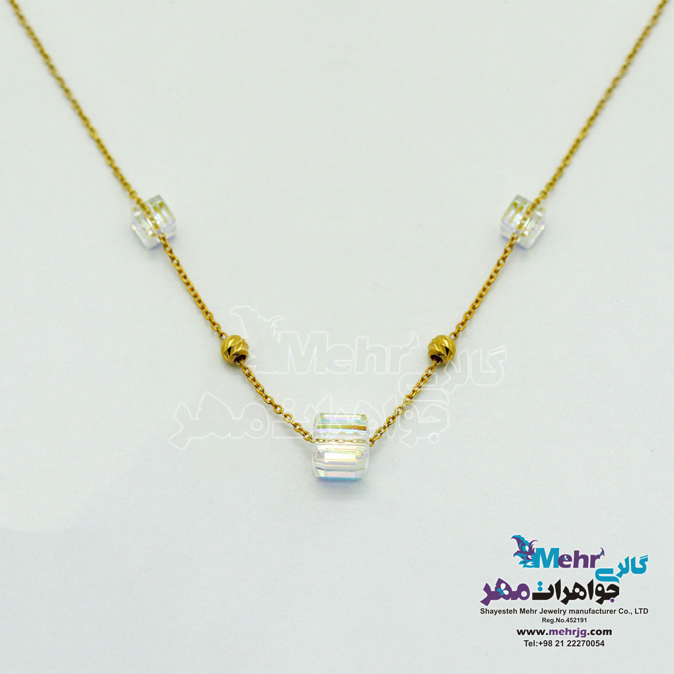 گردنبند طلا - سنگ سواروسکی مکعب