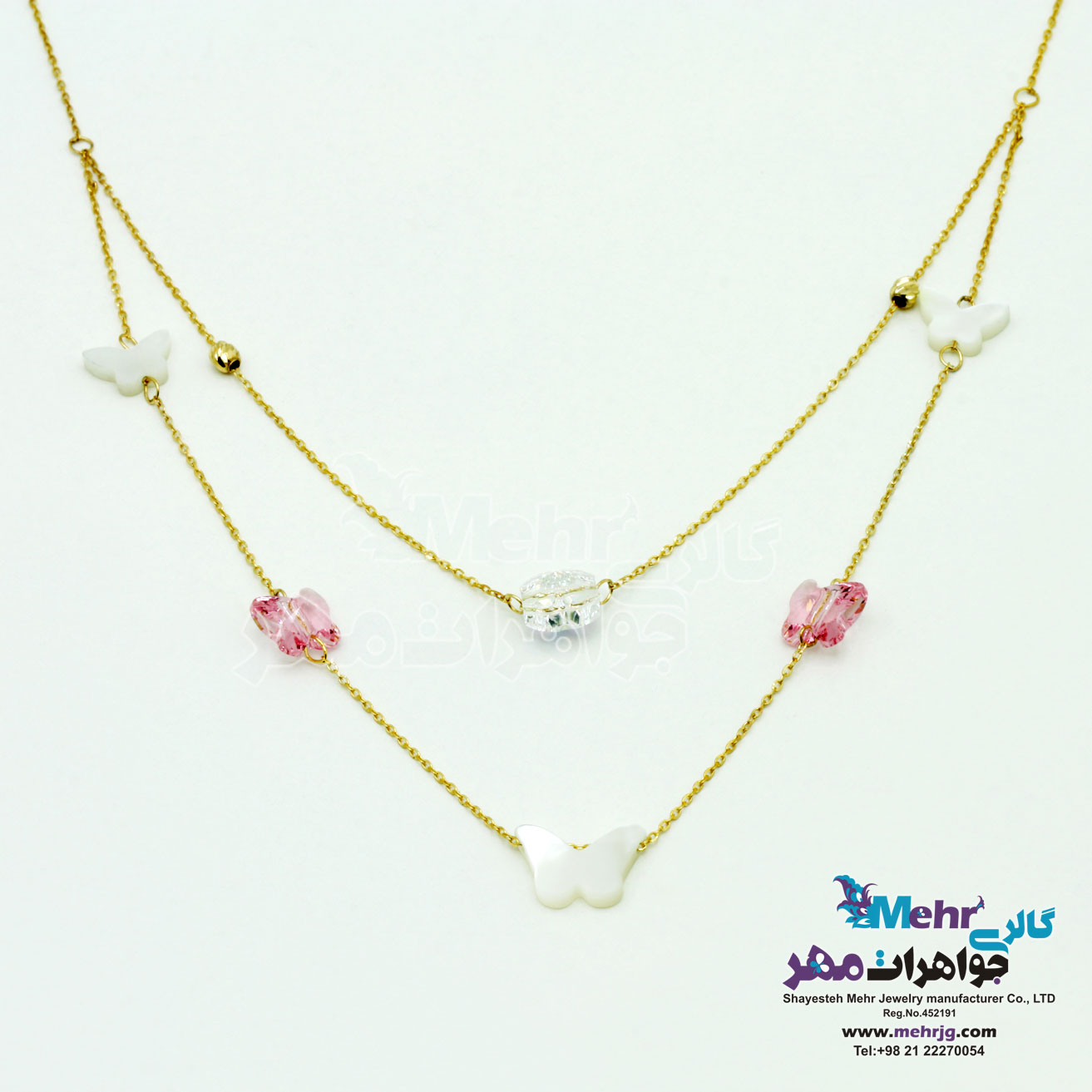 گردنبند طلا - طرح گل و پروانه