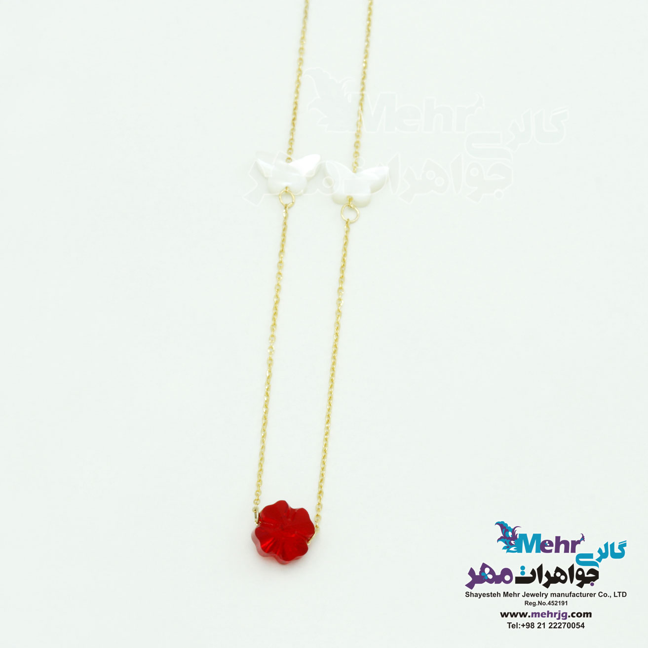گردنبند طلا - طرح گل و پروانه