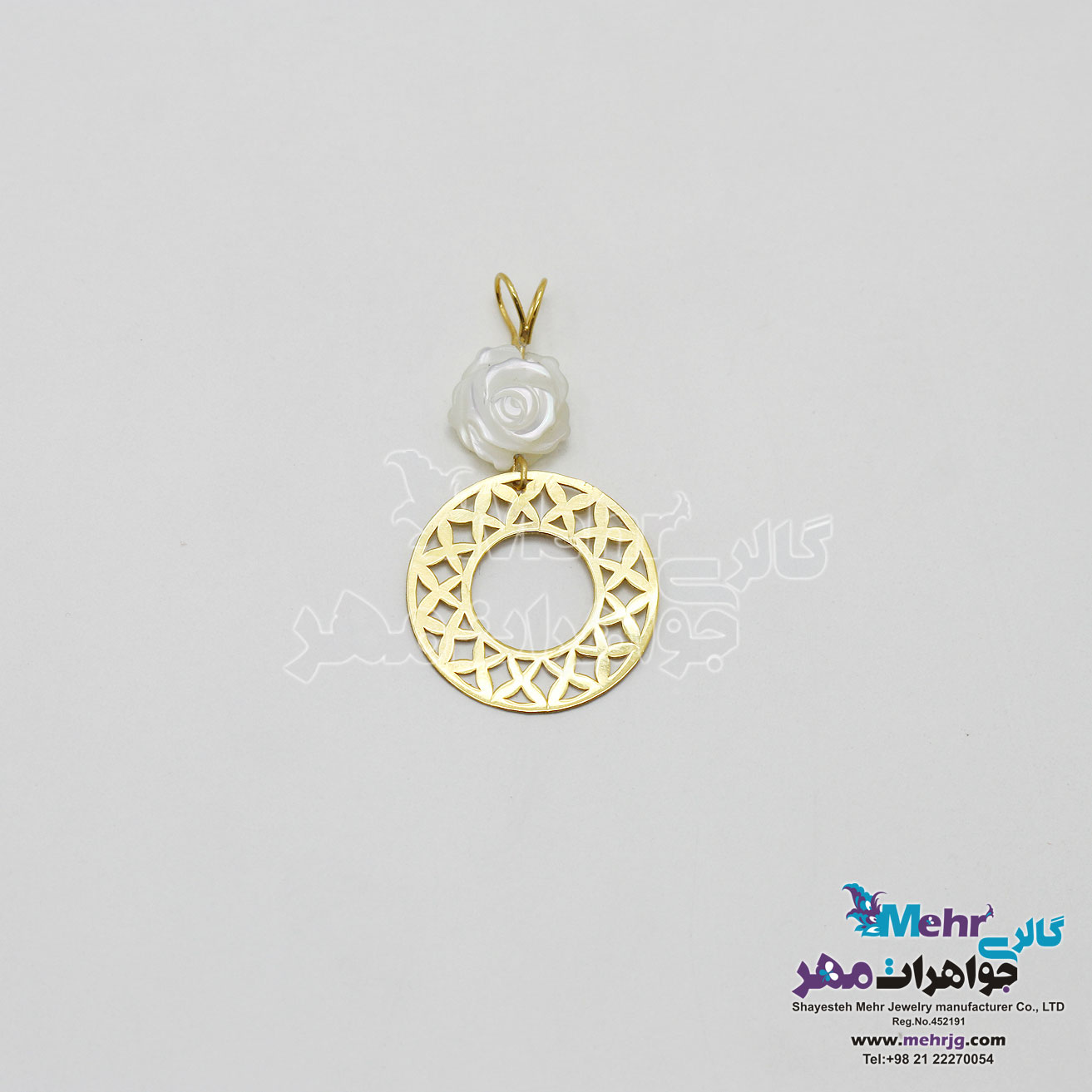 آویز طلا - طرح دایره و صدف گل