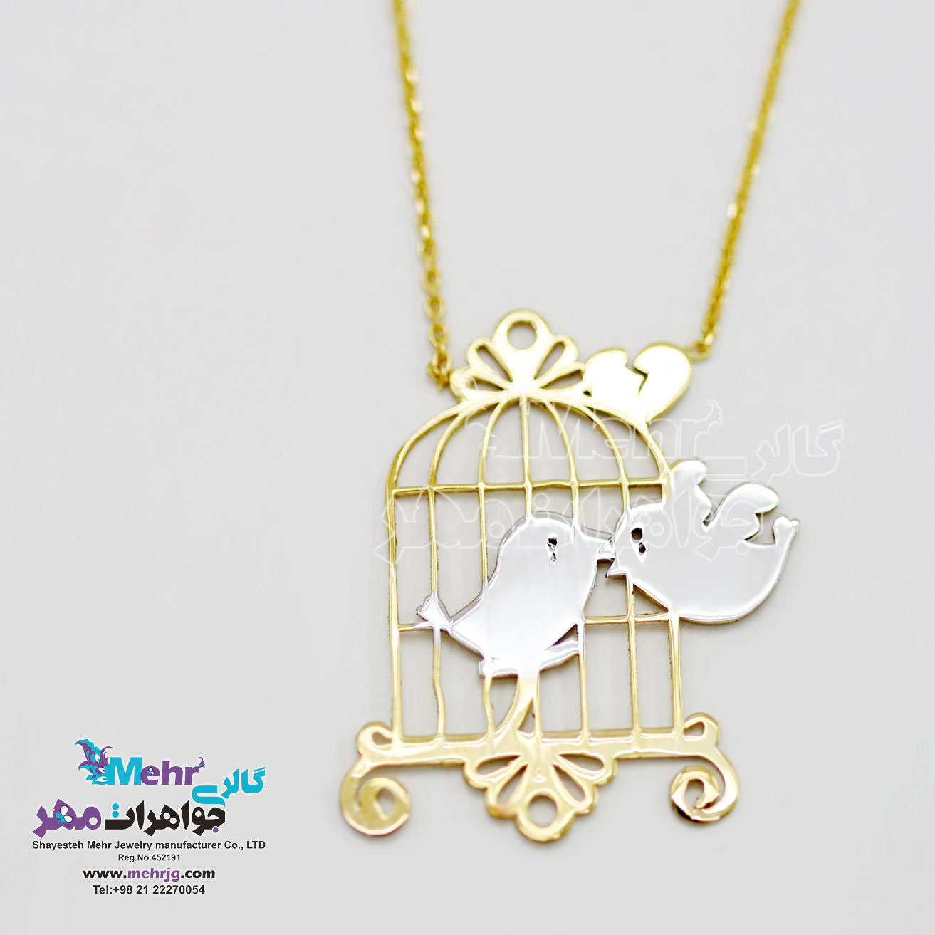 گردنبند طلا - طرح پرنده و قفس