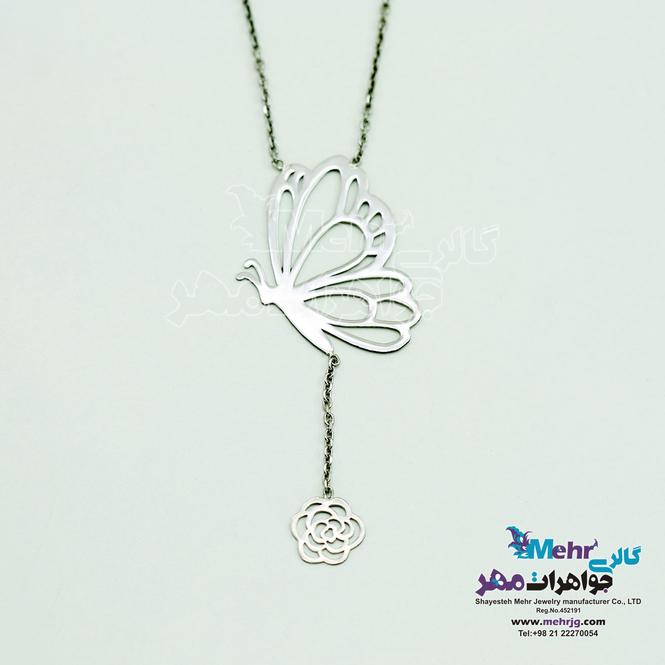 گردنبند طلا - طرح گل و پروانه