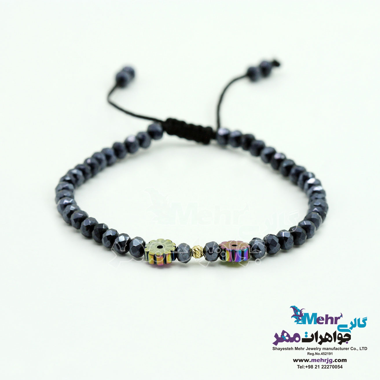 دستبند طلا و مهره - طرح گوی تراش