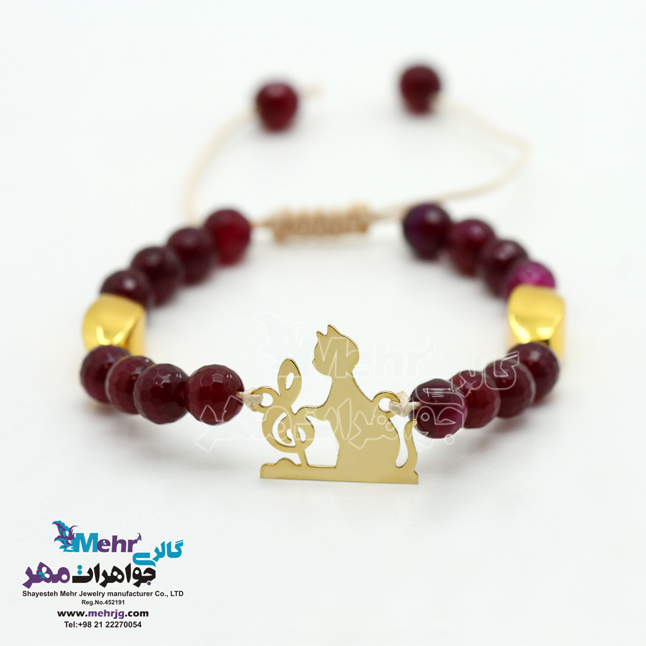 دستبند طلا و سنگ - طرح گربه و نت موسیقی