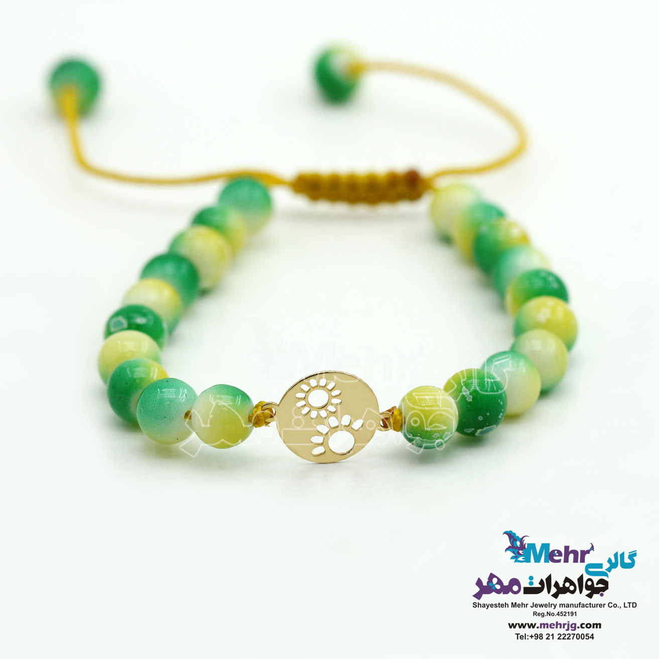 دستبند طلا و سنگ - طرح گل خورشیدی