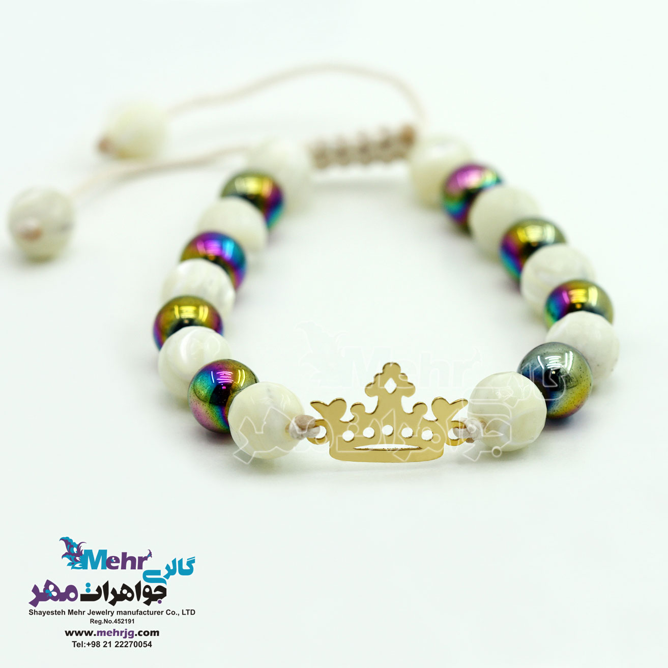 دستبند طلا و سنگ - طرح تاج