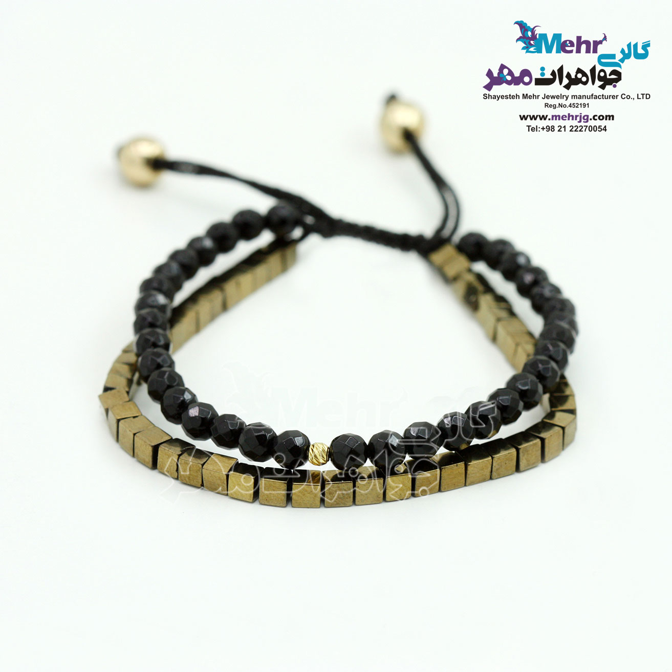دستبند طلا و سنگ - طرح گوی تراش