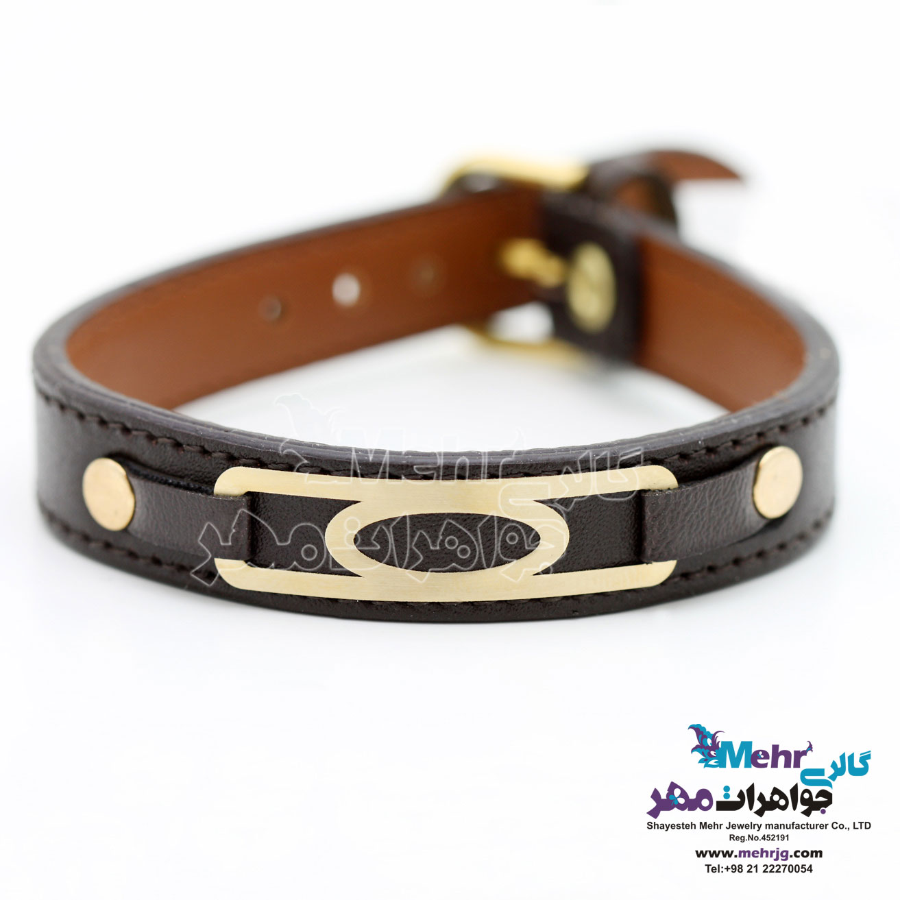 دستبند طلا و چرم - طرح هندسی