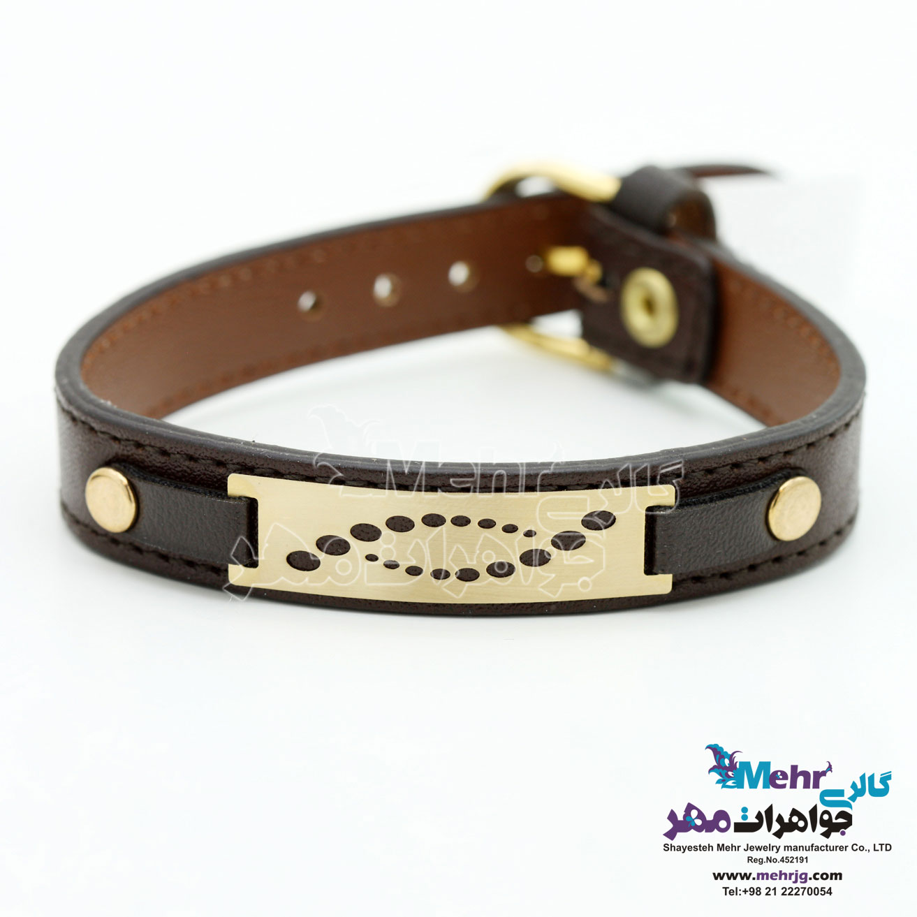 دستبند طلا و چرم - طرح توپی