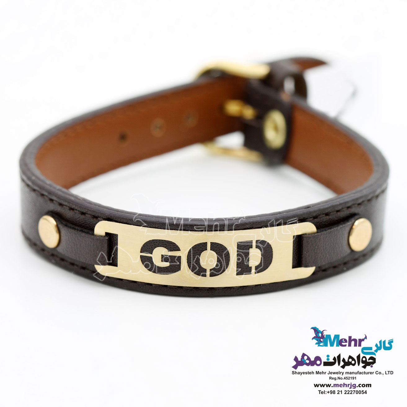 دستبند طلا و چرم - طرح خدا