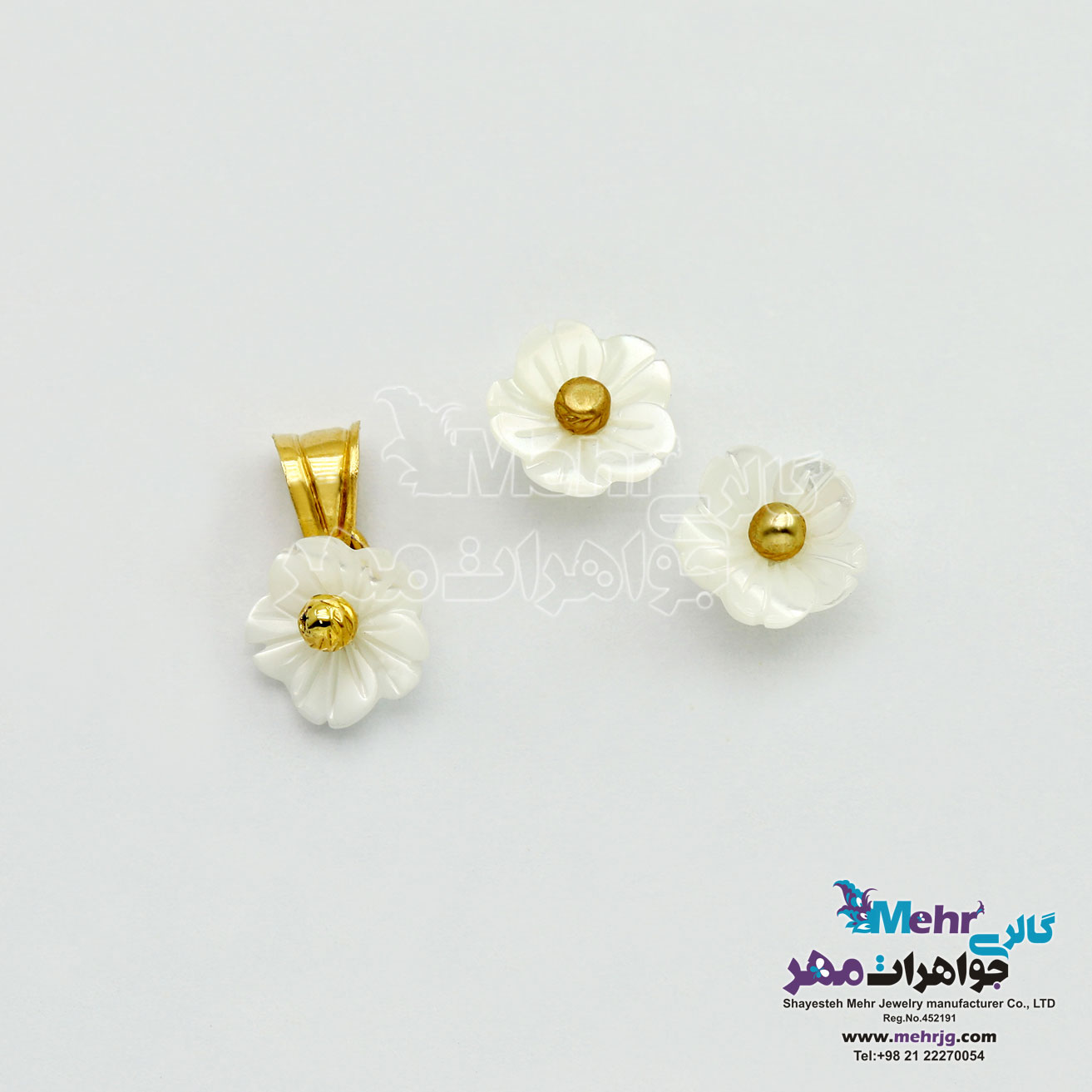 نیم ست طلا آویز و گوشواره - صدف گل