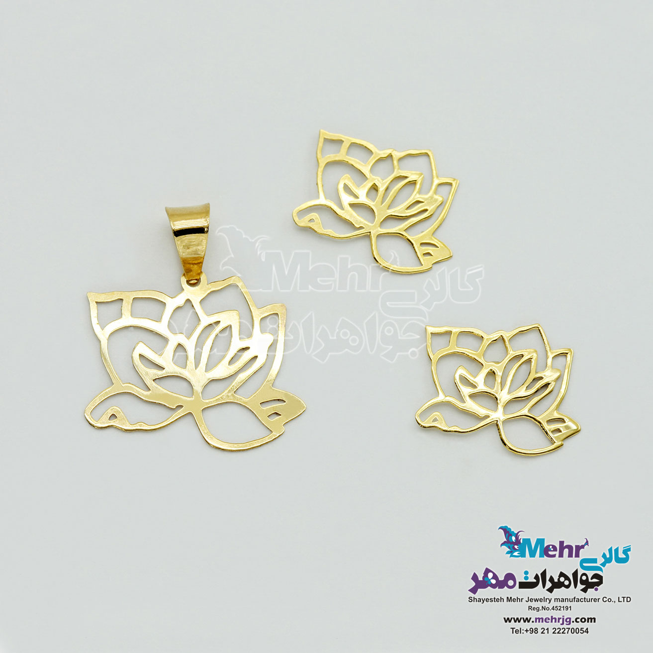 نیم ست طلا آویز و گوشواره - طرح گل