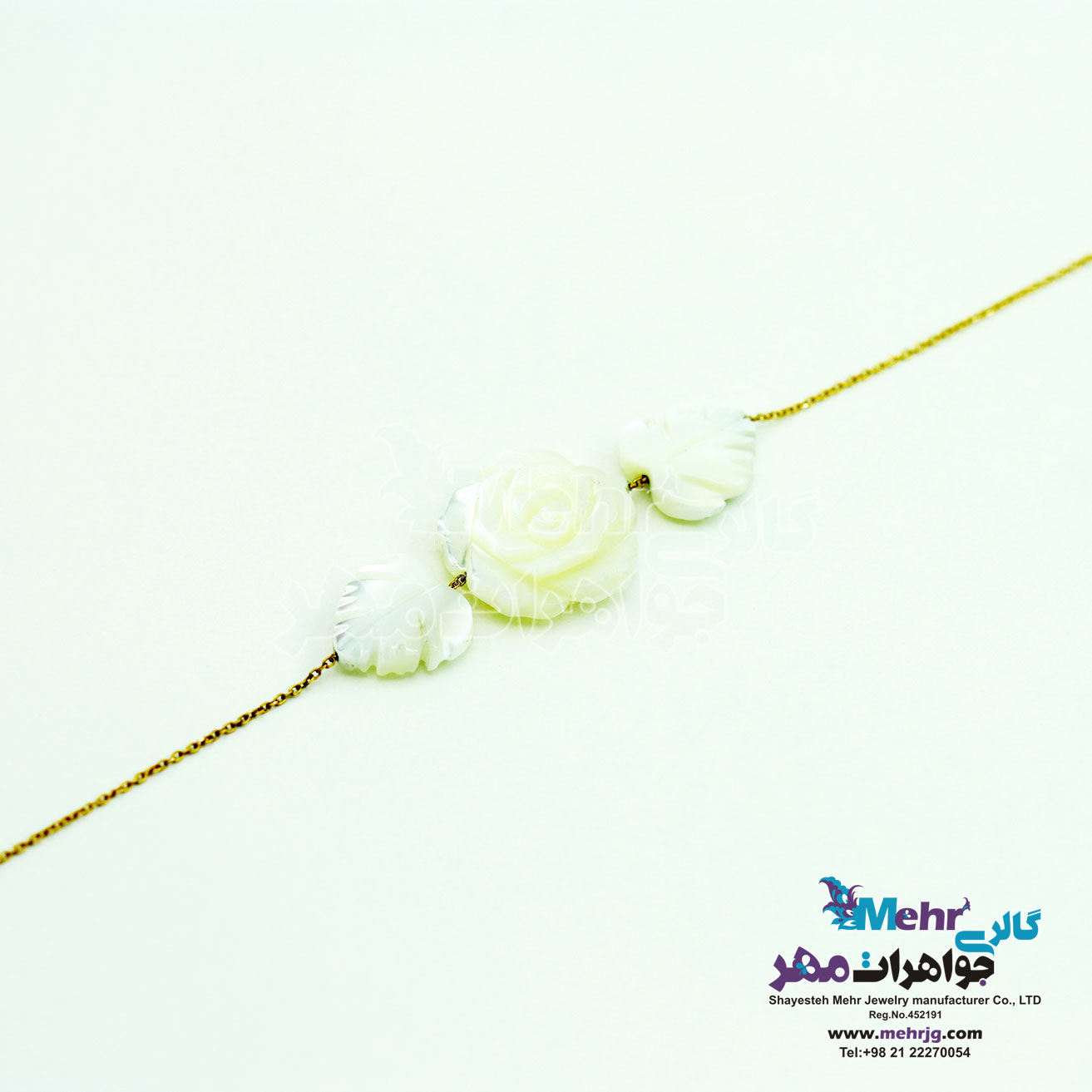 دستبند طلا و سنگ - طرح گل و برگ