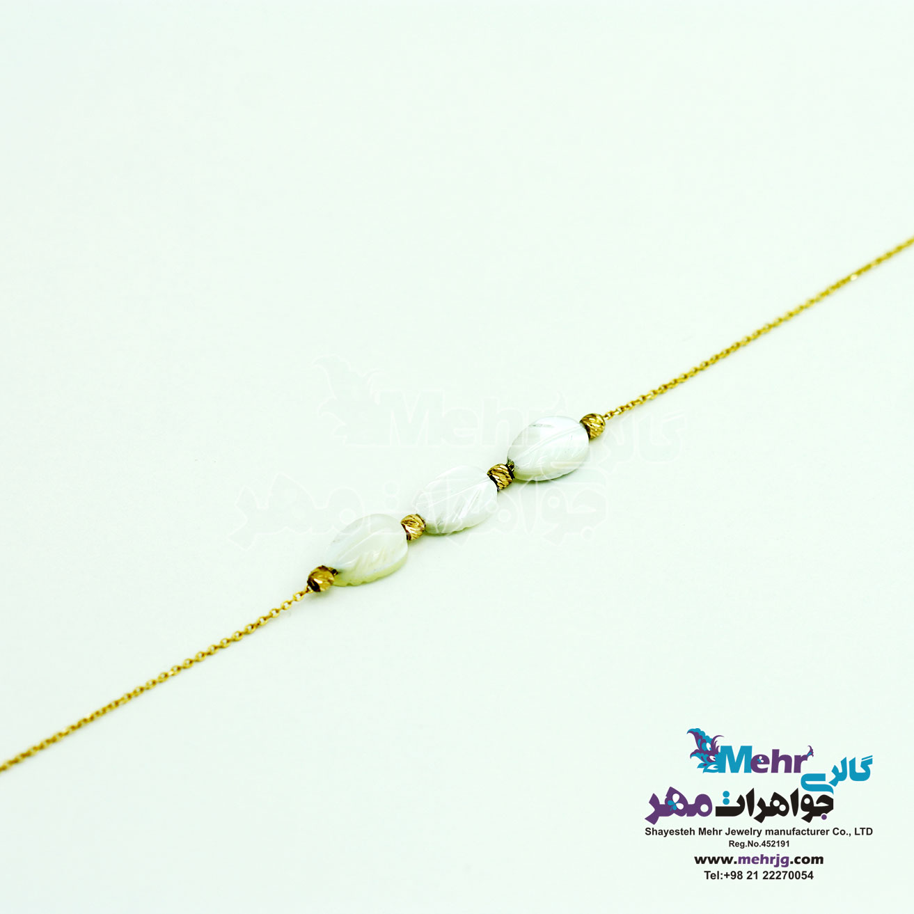 دستبند طلا و سنگ - طرح برگ
