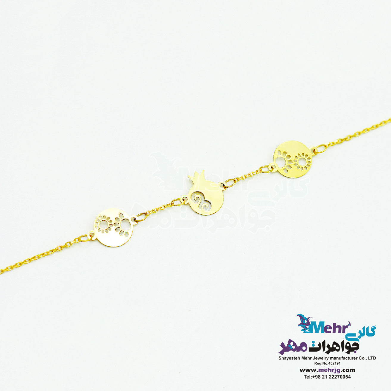 دستبند طلا - طرح انار و گل خورشیدی