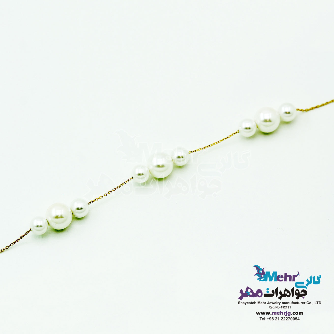 دستبند طلا و سنگ - طرح مروارید نشان