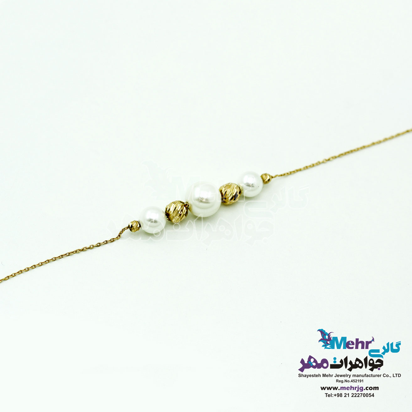 دستبند طلا و سنگ - طرح مروارید نشان