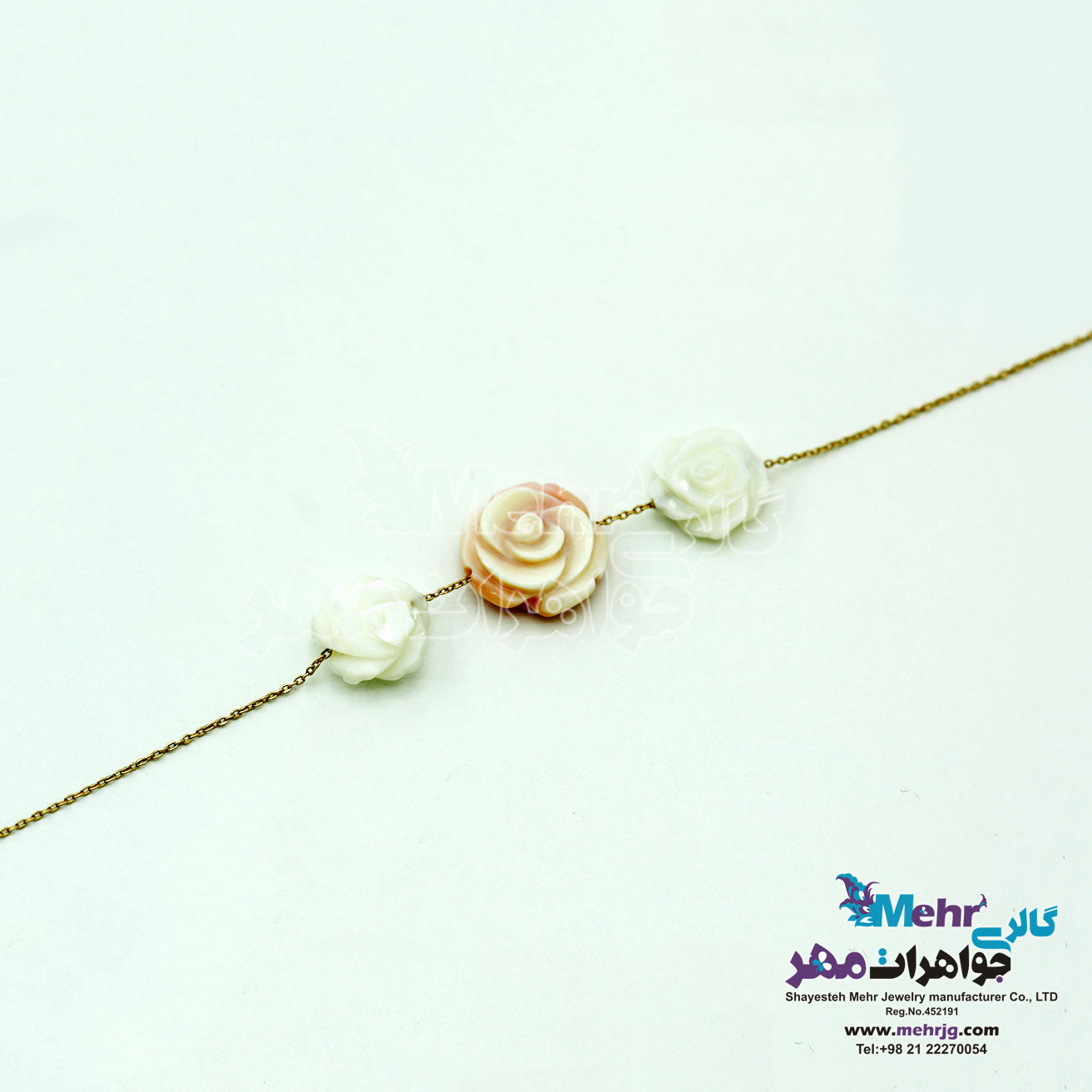 دستبند طلا و سنگ - صدف گل