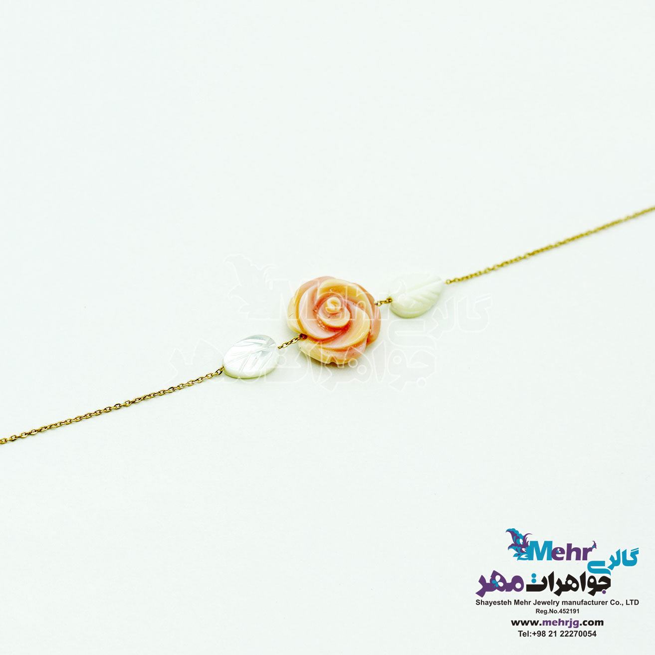 دستبند طلا و سنگ - طرح گل و برگ