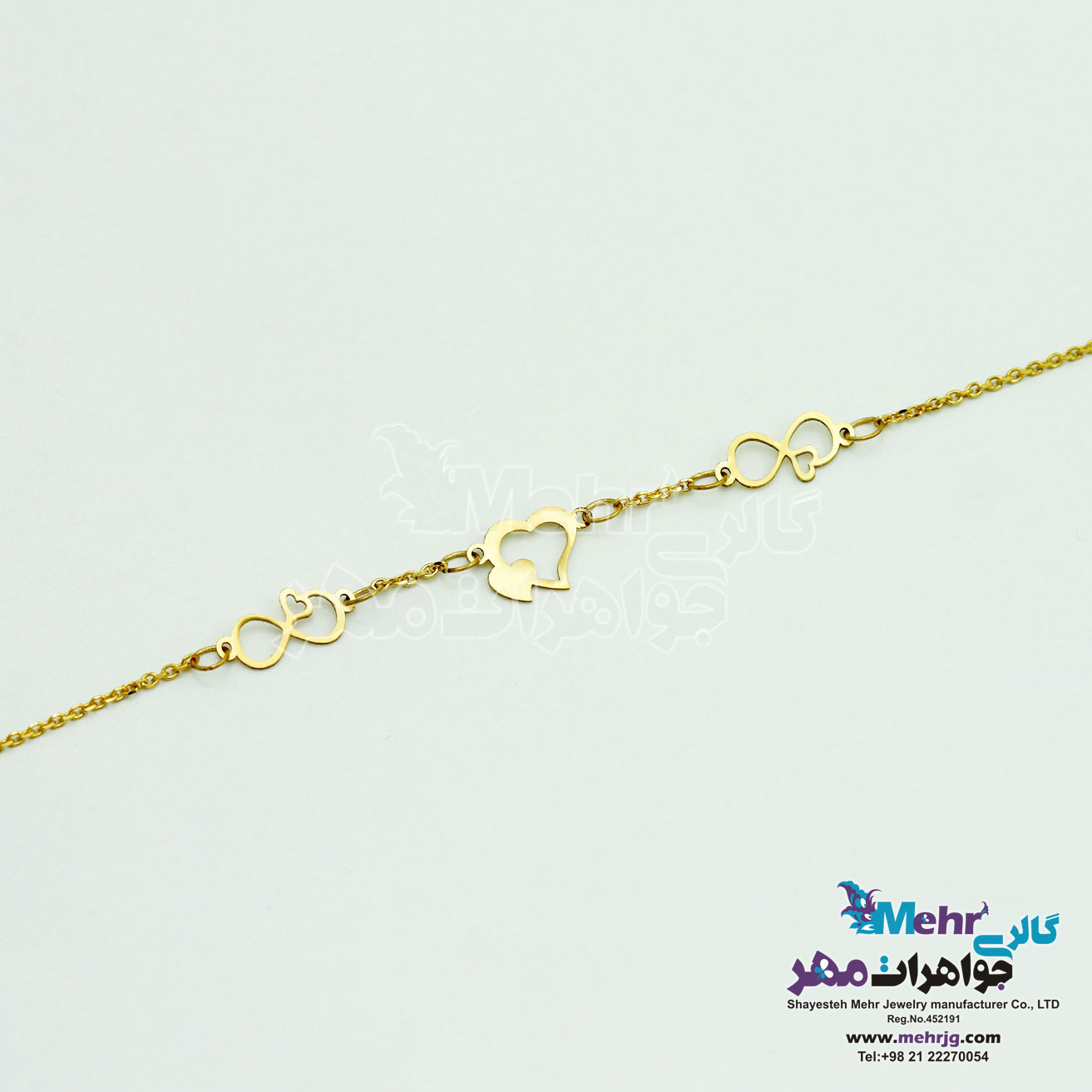 دستبند طلا - طرح بی‌نهایت و قلب