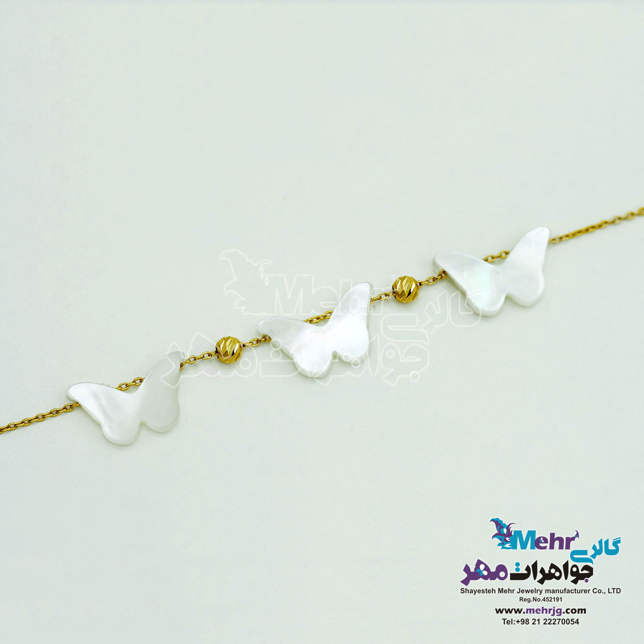 دستبند طلا و سنگ - صدف پروانه