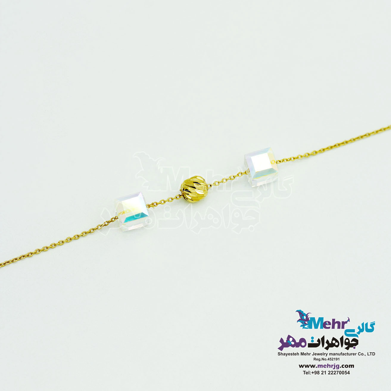دستبند طلا - سنگ سواروسکی مکعب