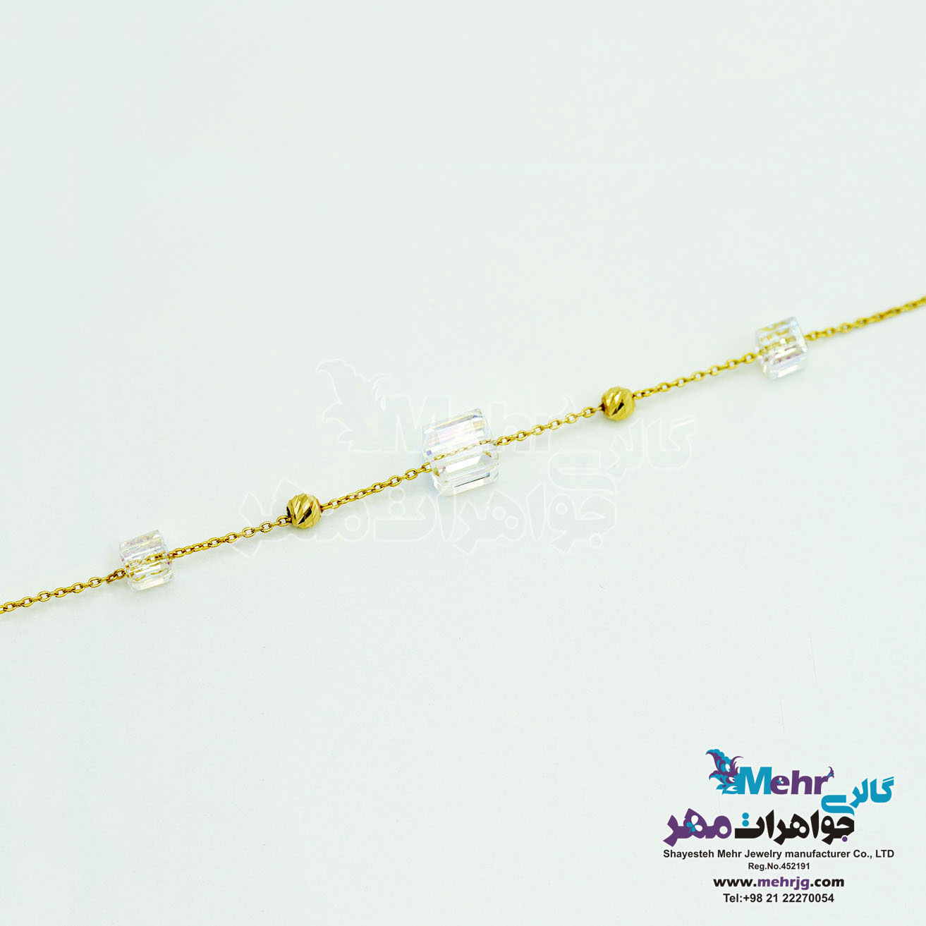 دستبند طلا و سنگ - سواروسکی مکعب