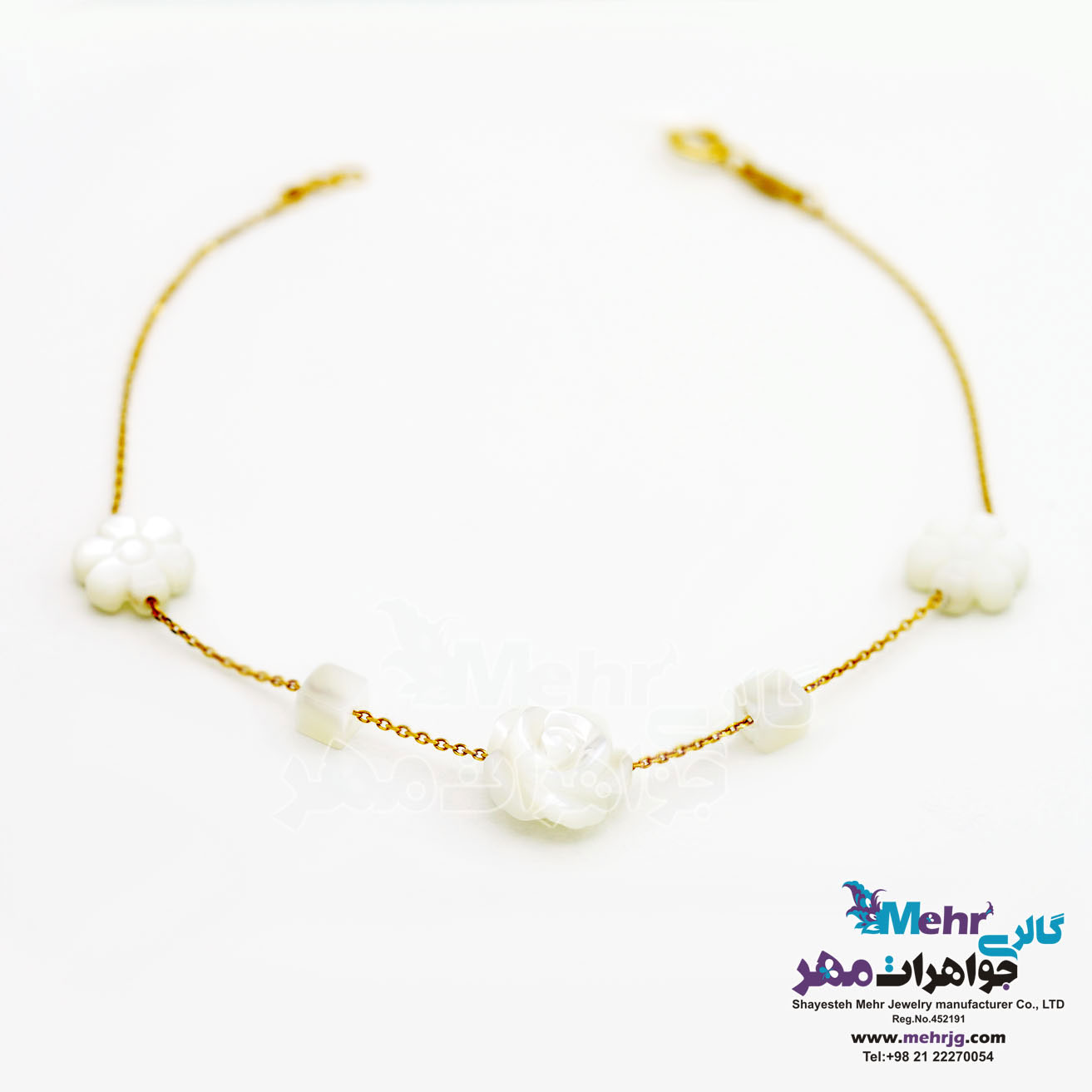 دستبند طلا و سنگ - صدف گل