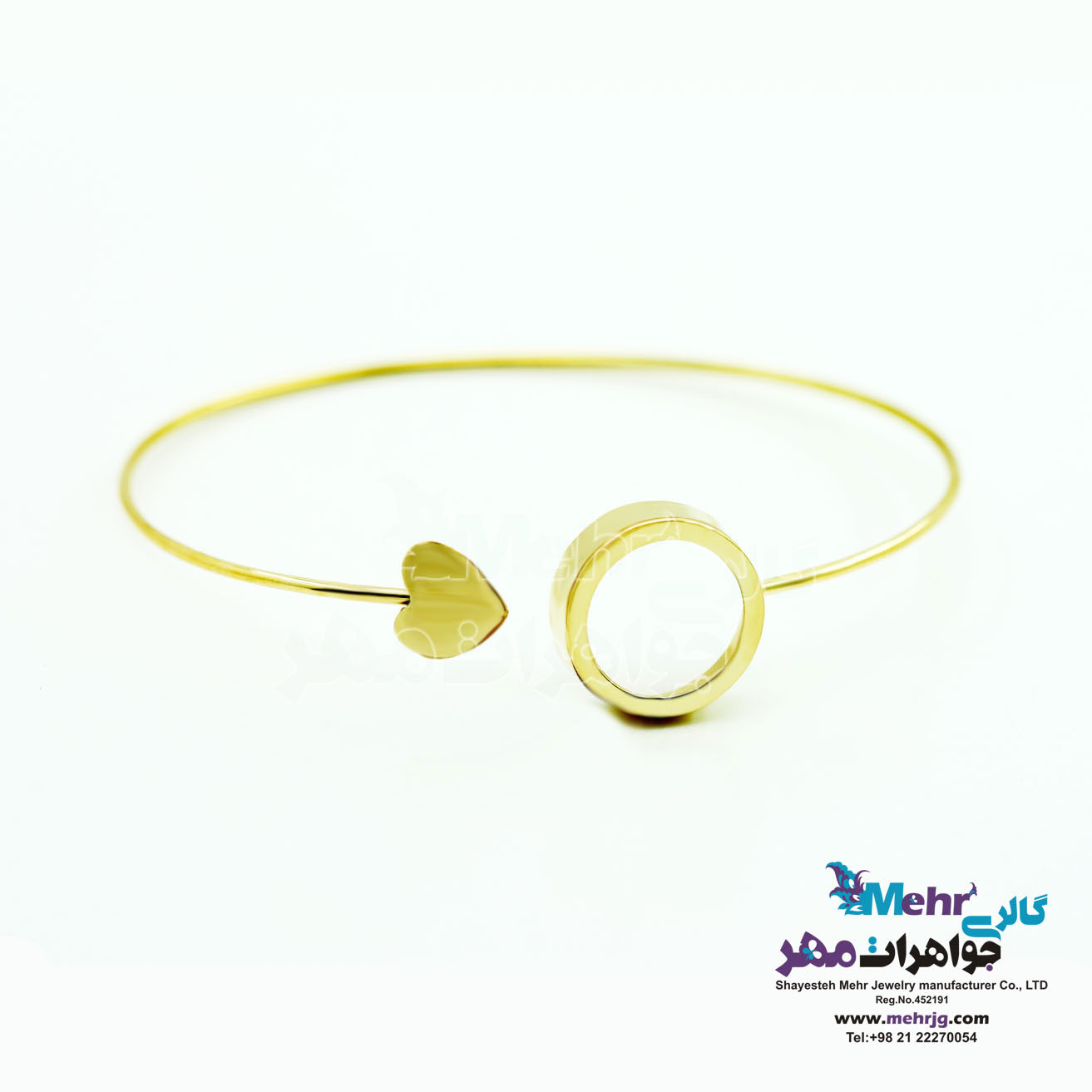 دستبند النگویی طلا - طرح قلب و دایره
