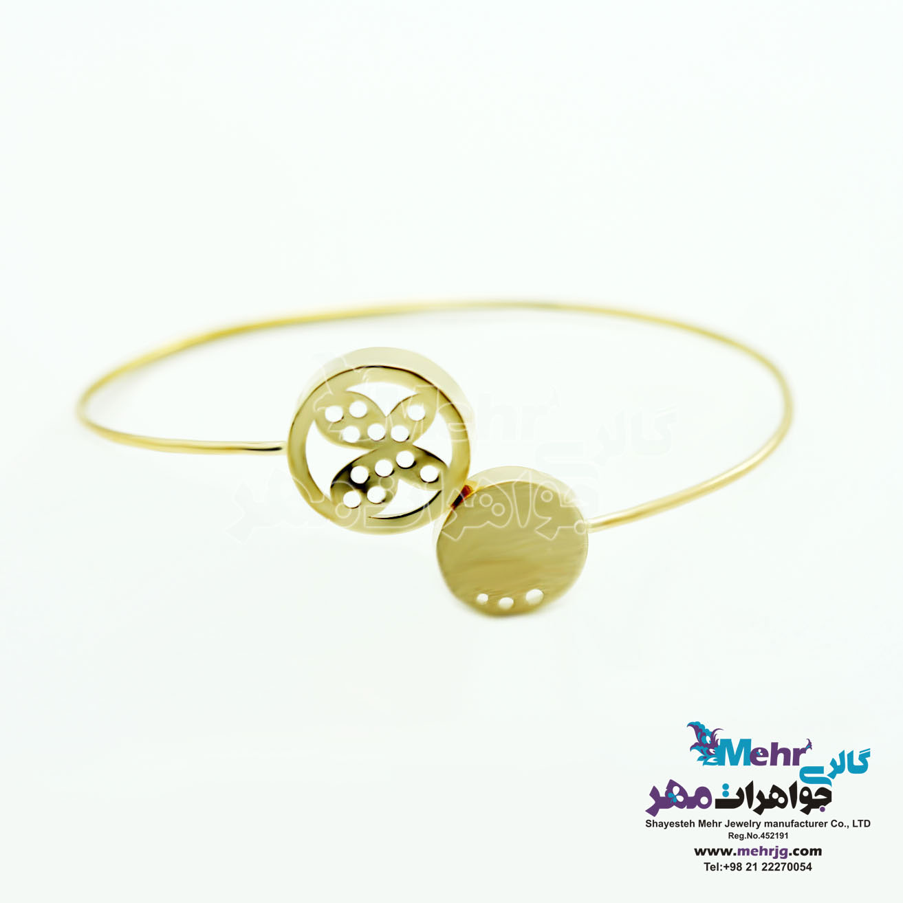 دستبند النگویی طلا - طرح پروانه و دایره