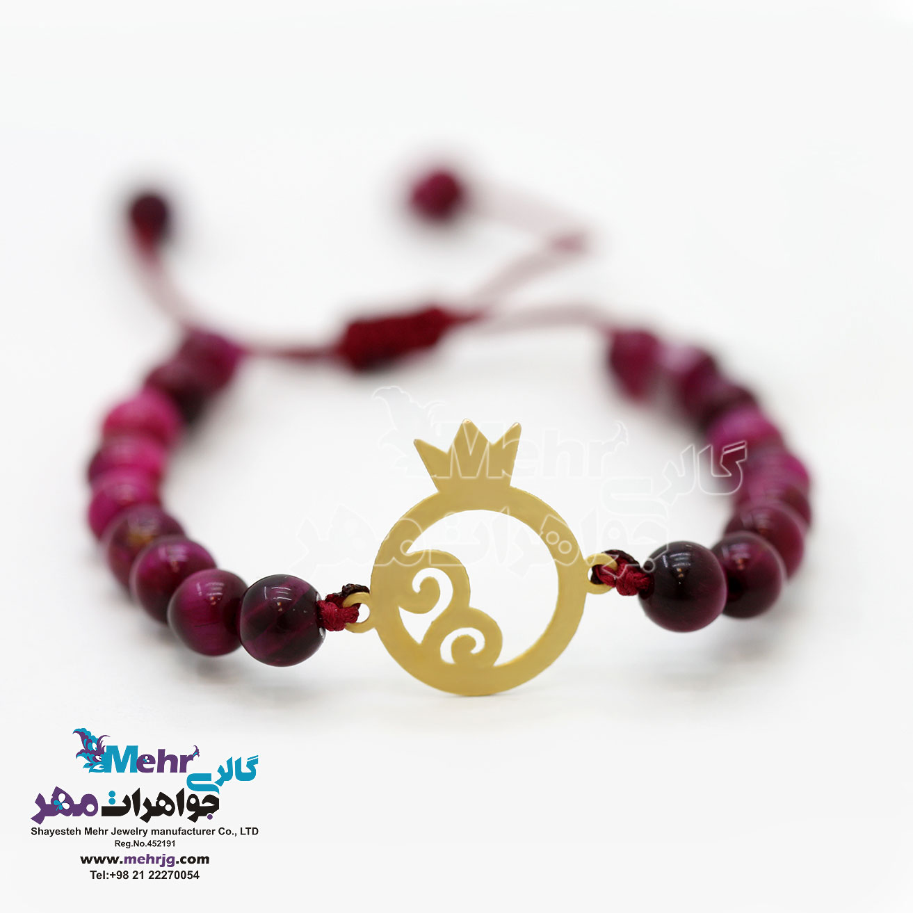 دستبند طلا و سنگ - طرح انار