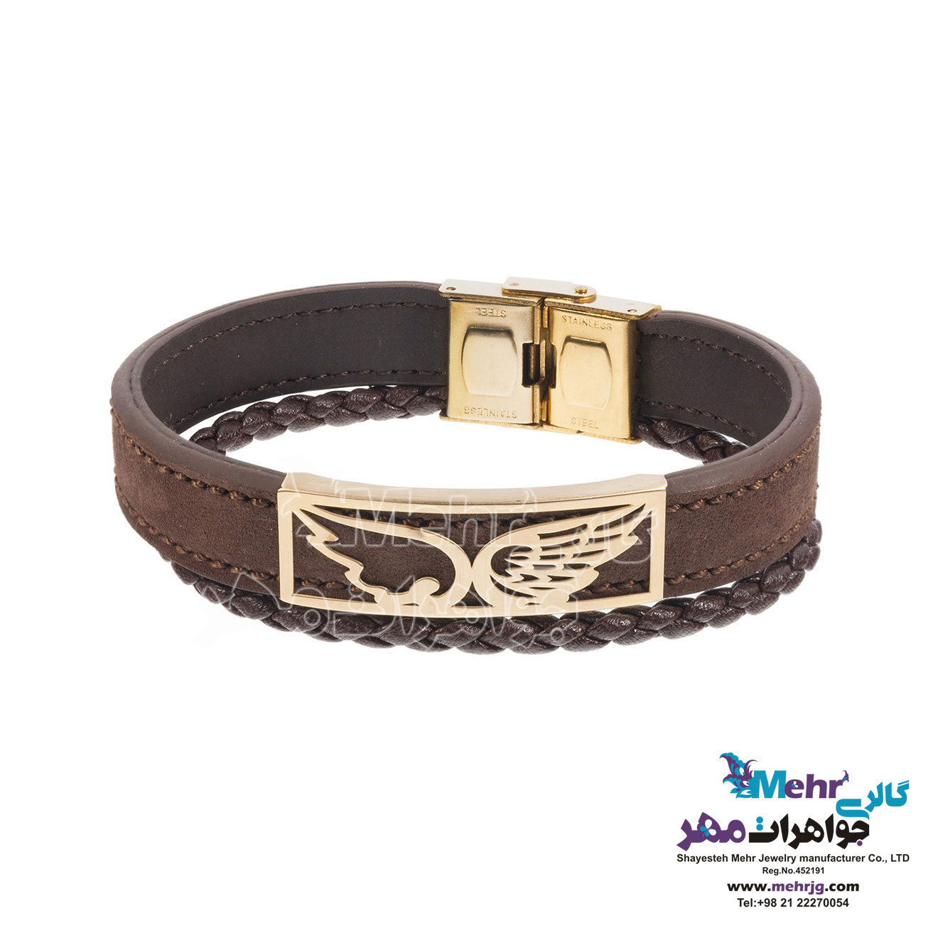 دستبند طلا و چرم - طرح بال