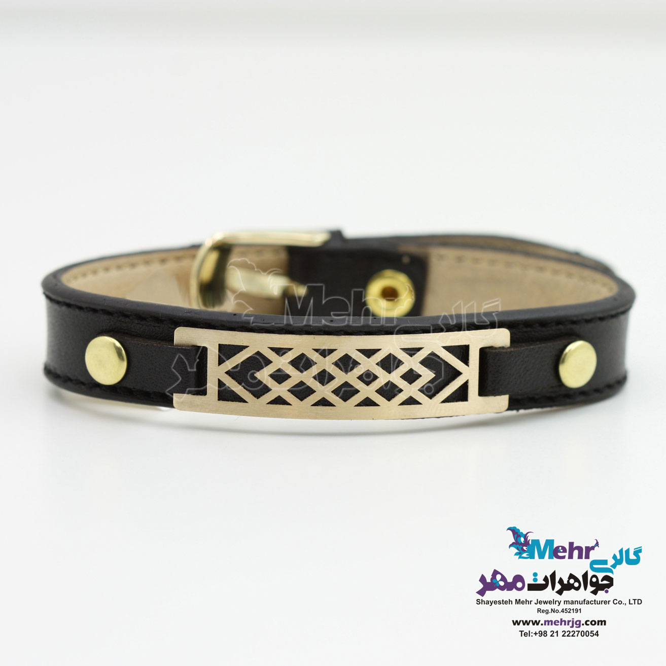 دستبند طلا و چرم - طرح هندسی