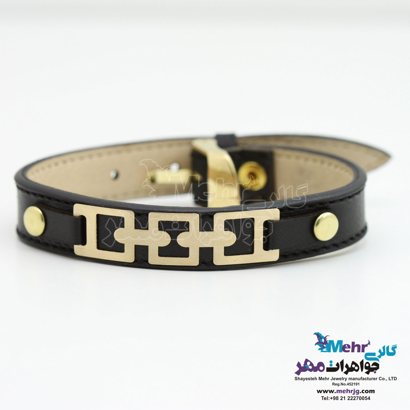 دستبند طلا و چرم - طرح هندسی