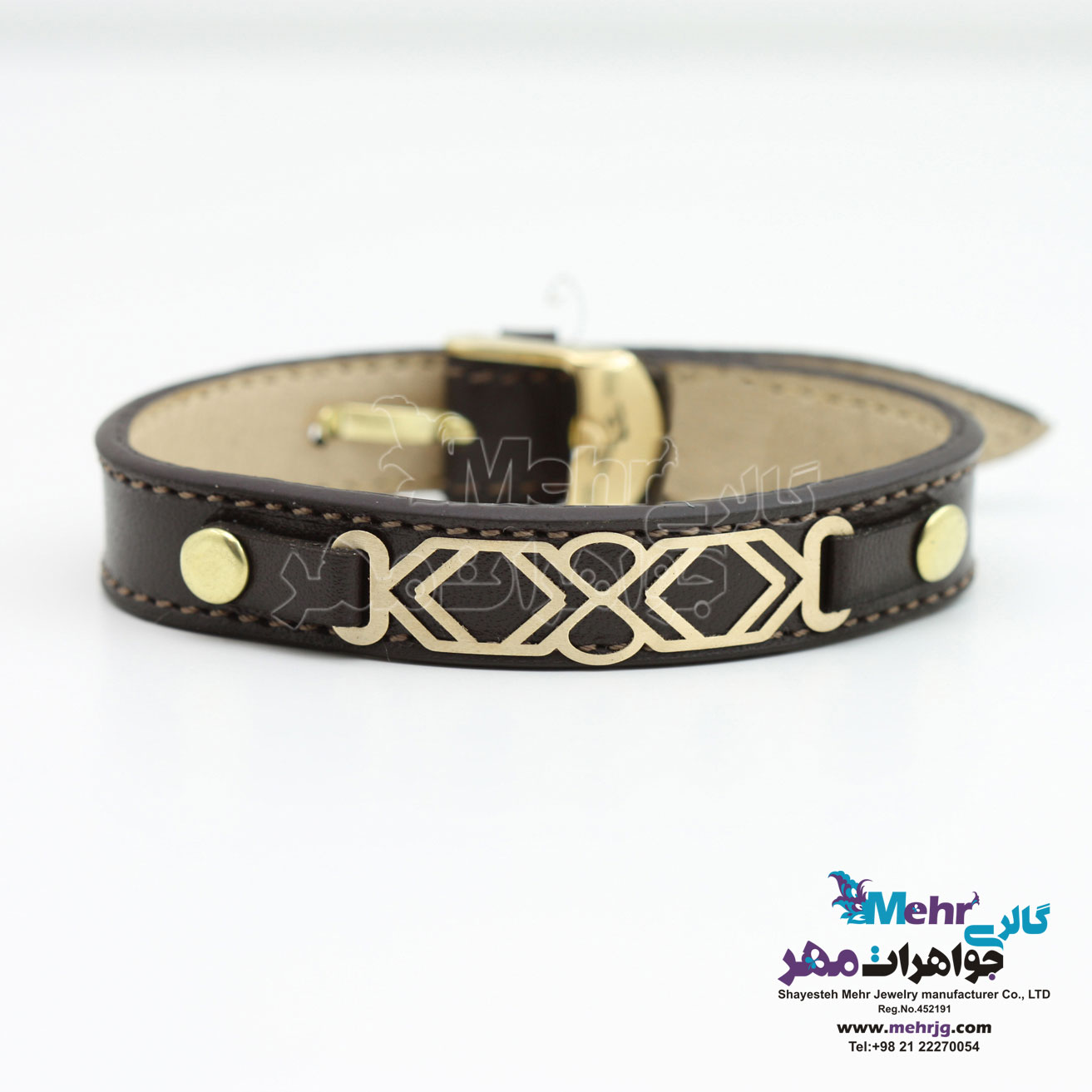 دستبند طلا و چرم - طرح پیکان