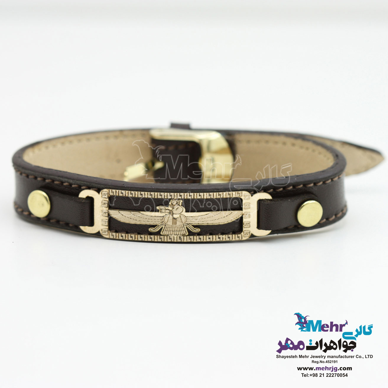 دستبند طلا و چرم - طرح فروهر