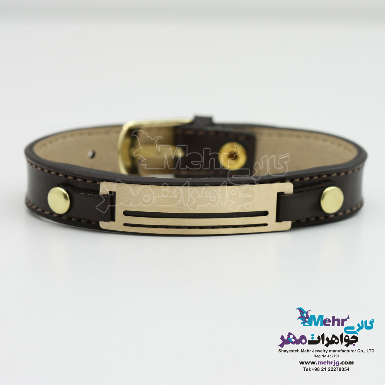 دستبند طلا و چرم - طرح خطوط موازی