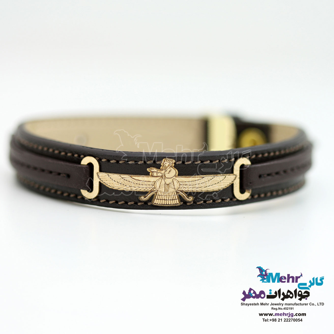دستبند طلا و چرم - طرح فروهر