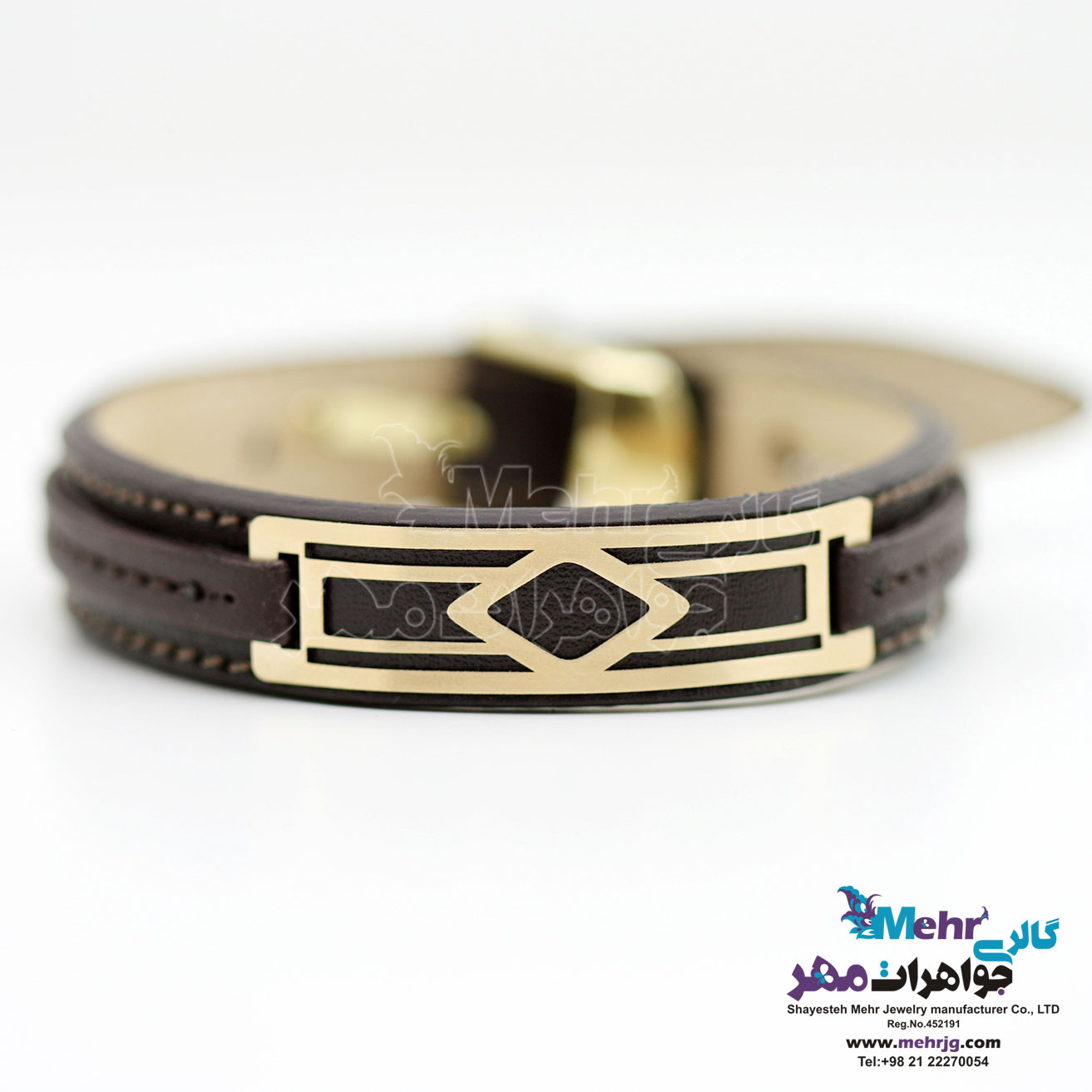 دستبند طلا و چرم - طرح هندسی