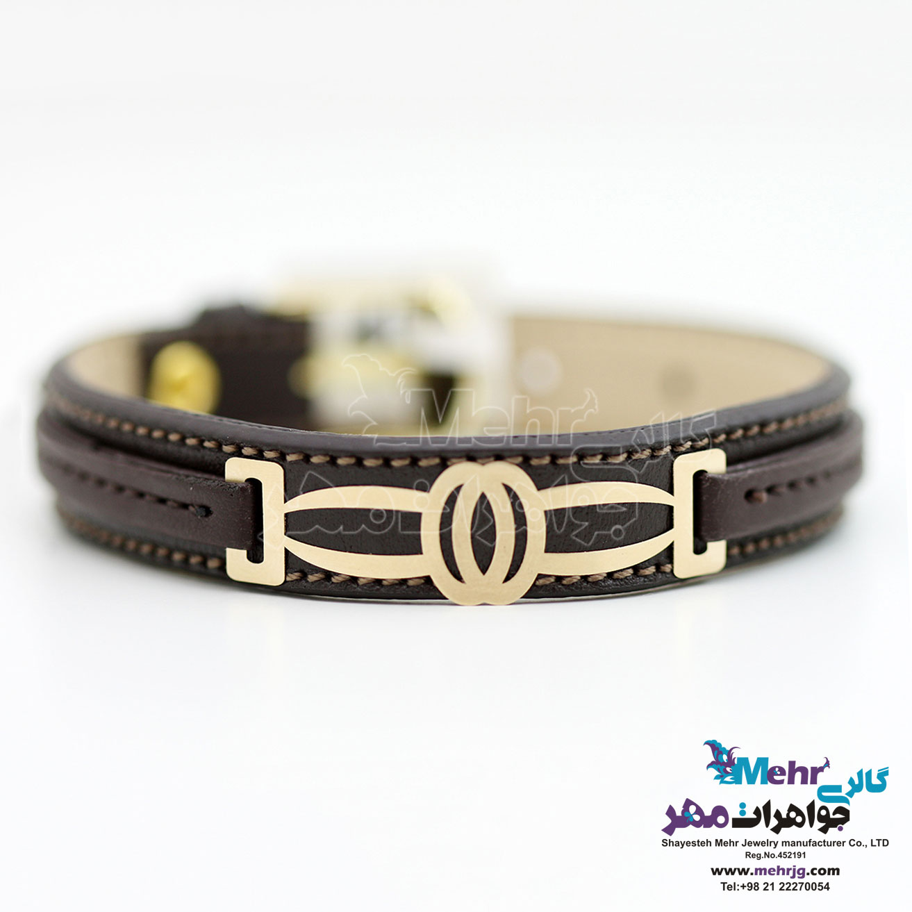 دستبند طلا و چرم - طرح هندسی