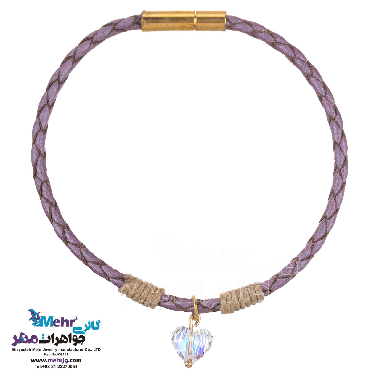 دستبند طلا و چرم - سنگ سواروسکی قلب