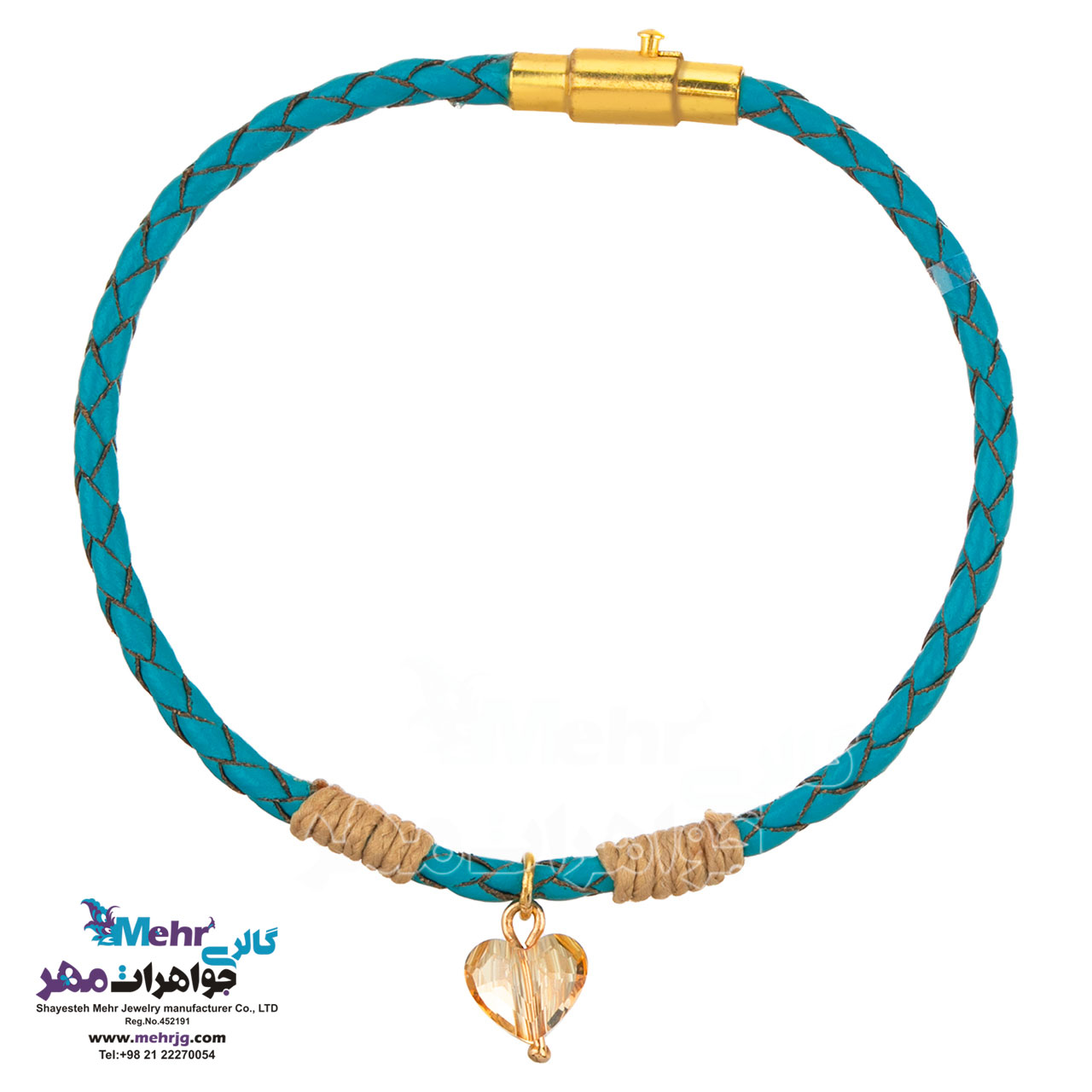 دستبند طلا و چرم - سنگ سواروسکی قلب