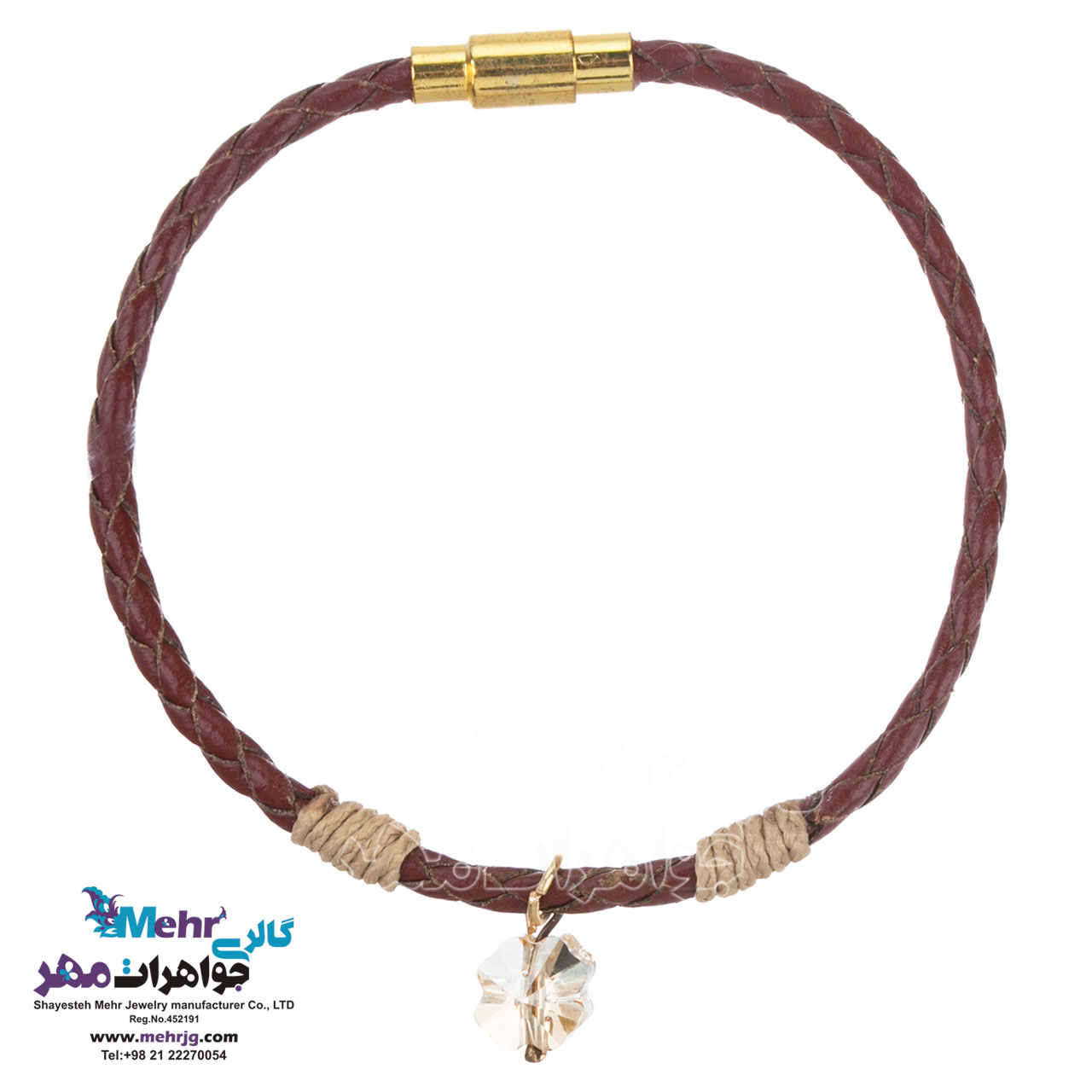 دستبند طلا و چرم - سنگ سواروسکی گل