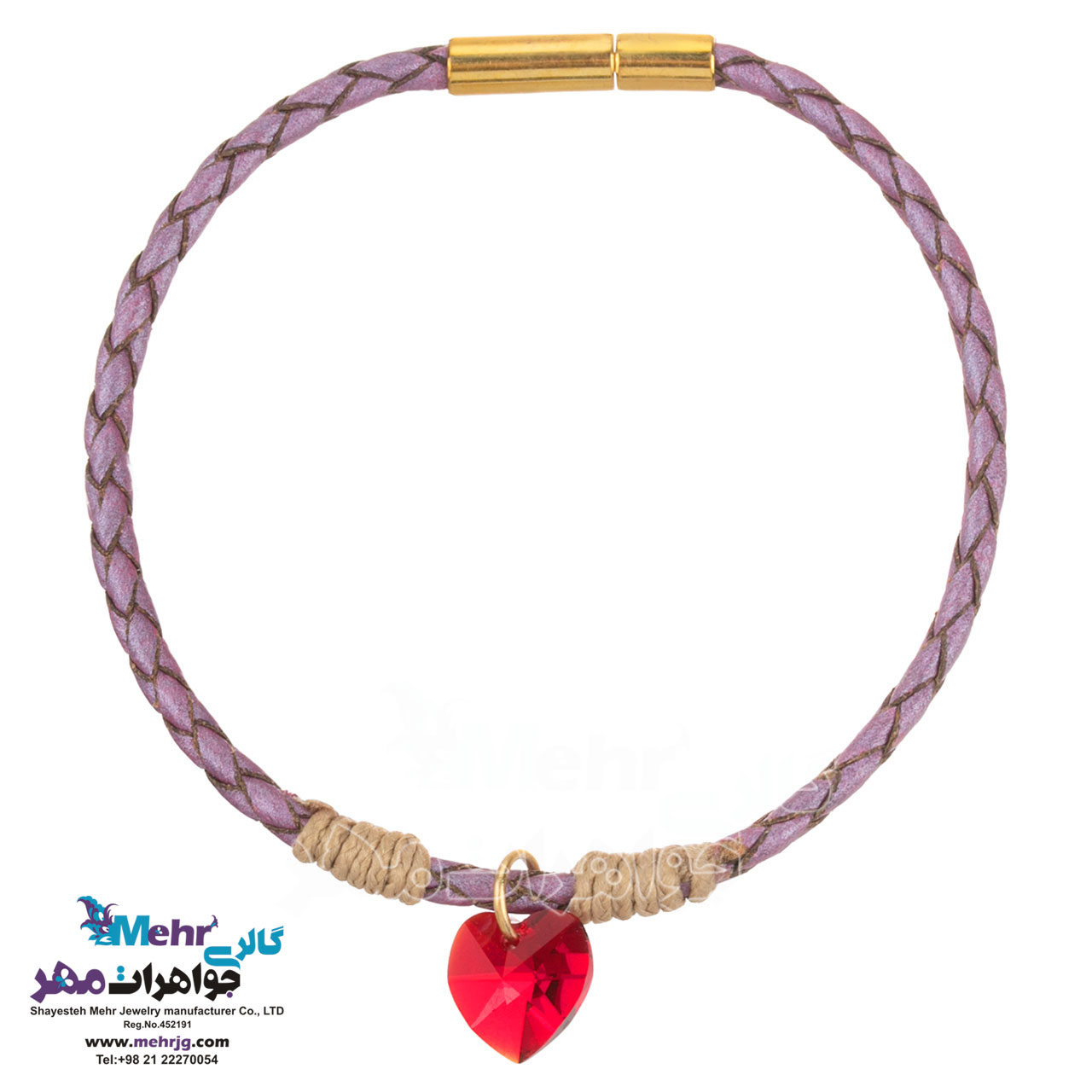 دستبند طلا و چرم - سنگ سواروسکی قلب